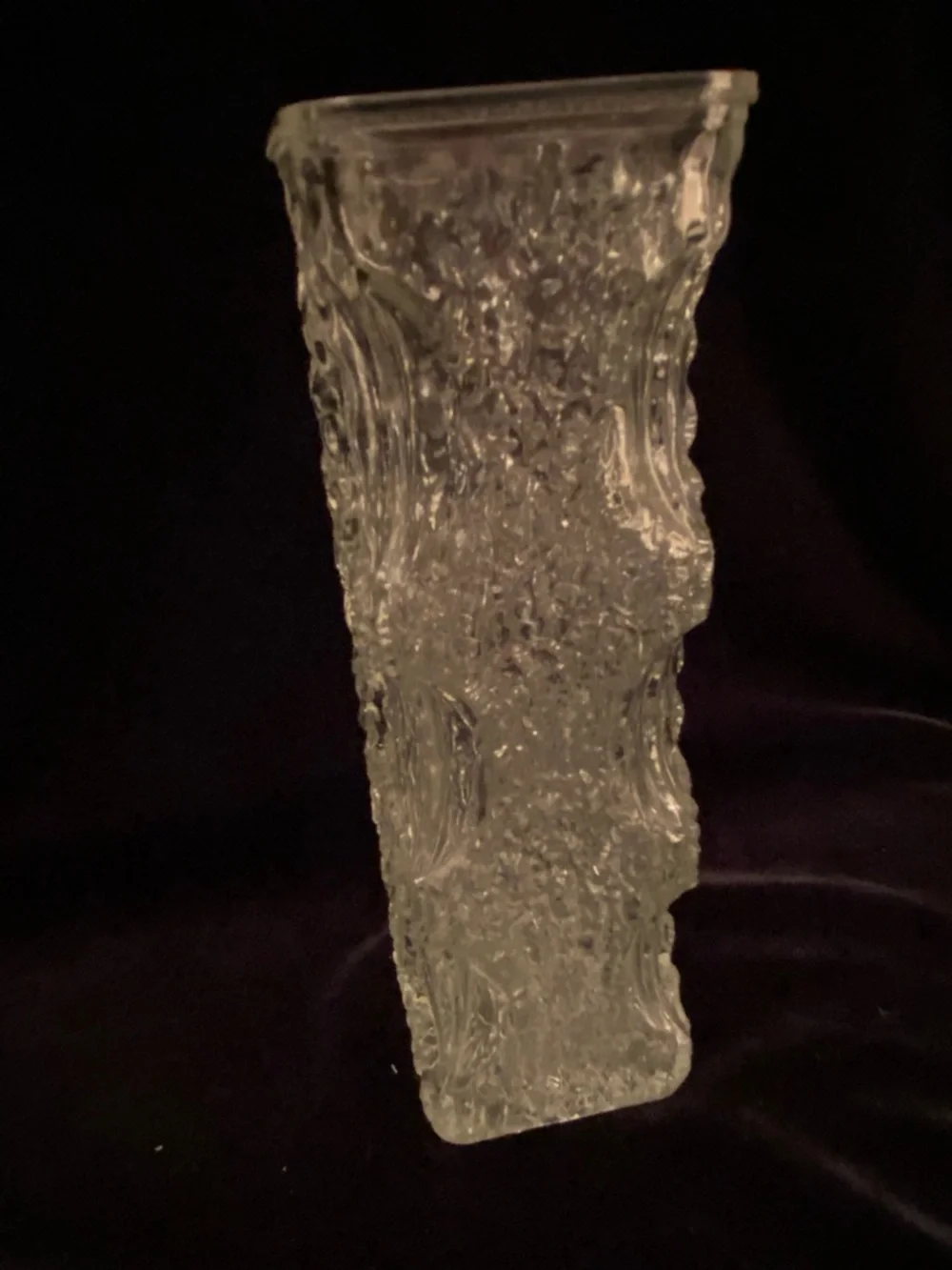 Retro OBERGLAS Austria Mid-Century 70s Modernist Bark Texture Ice Art Glass Vase